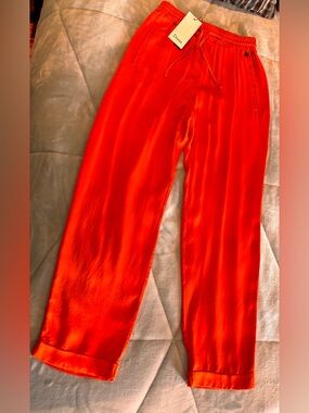Dixie Rust/Orange Elastic Waist Satin Pants - Size S